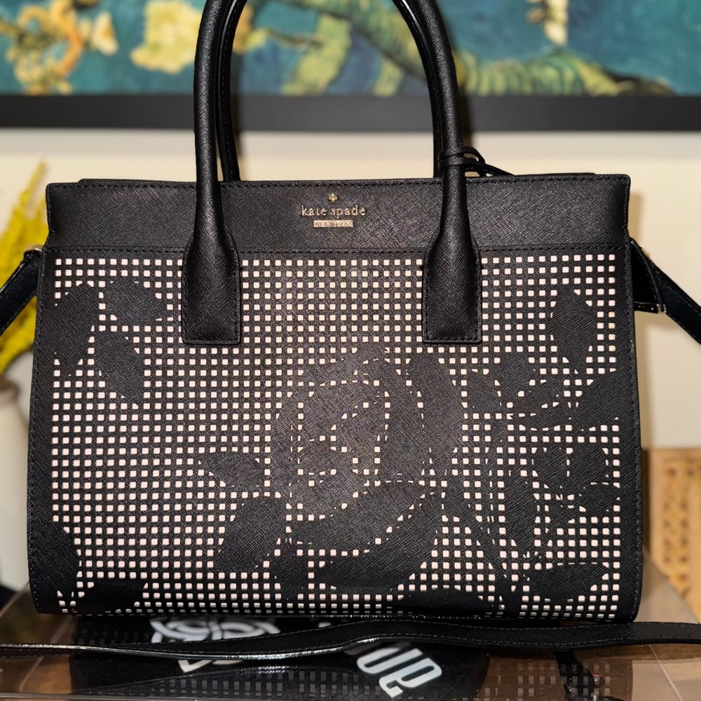 Kate Spade Black and White Rose Satchel